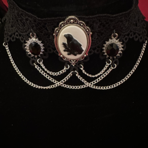 Victorian Gothic Choker - The Raven - In Silver & Black - Adj. 10-13"